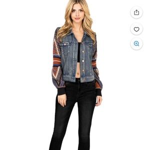 Flying Tomato Sweater Sleeve Denim Jean Jacket Boho Size Small